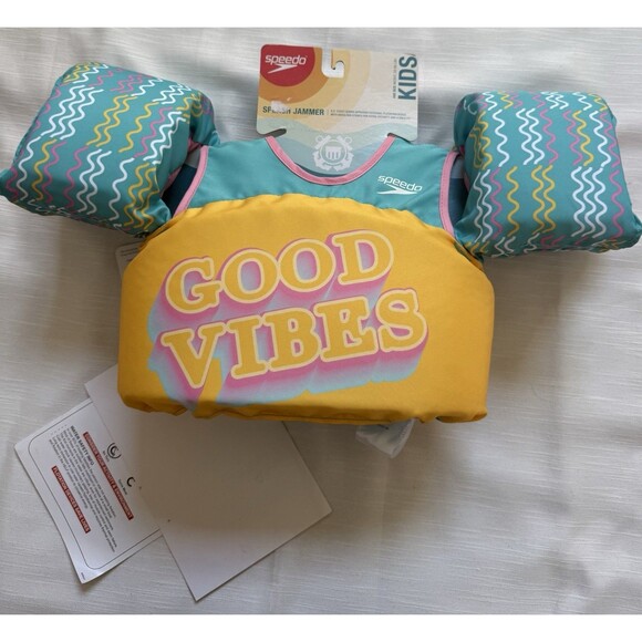 Speedo Kids Splash Jammer Life Jacket Vest In “Good Vibes” Print Sz 33-55lbs New - Picture 1 of 5